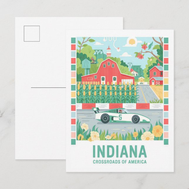 Indiana Crossroads of America Summer Travel Postcard (Front/Back)