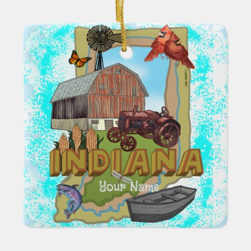 Indiana custom name  ceramic ornament