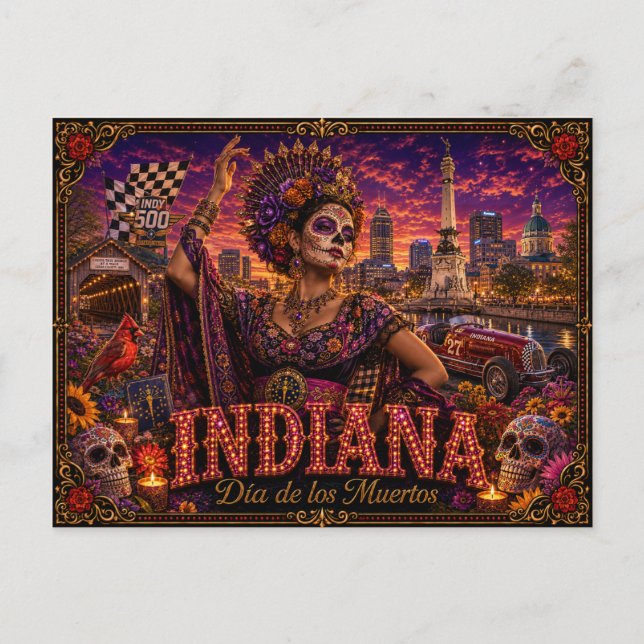 Indiana Día de los Muertos Retro Postcard (Front)