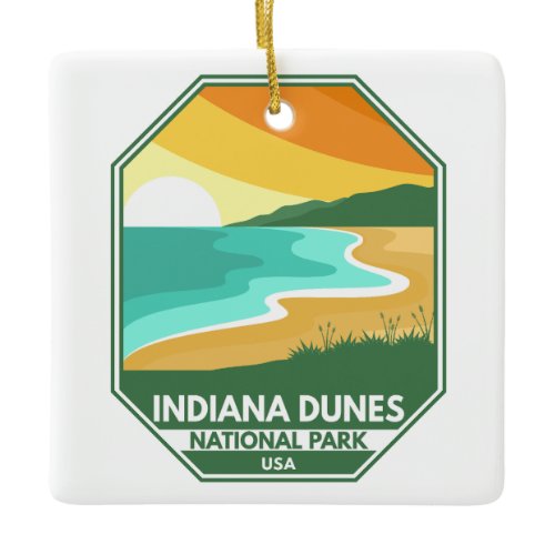 Indiana Dunes National Park Minimal Retro Emblem Ceramic Ornament