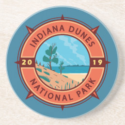 Indiana Dunes National Park Retro Compass Emblem Coaster