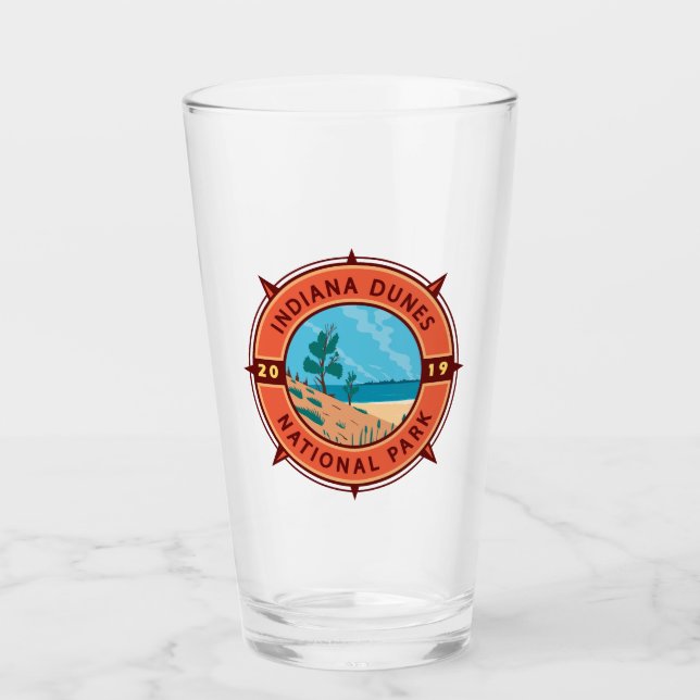 Indiana Dunes National Park Retro Compass Emblem Glass (Front)