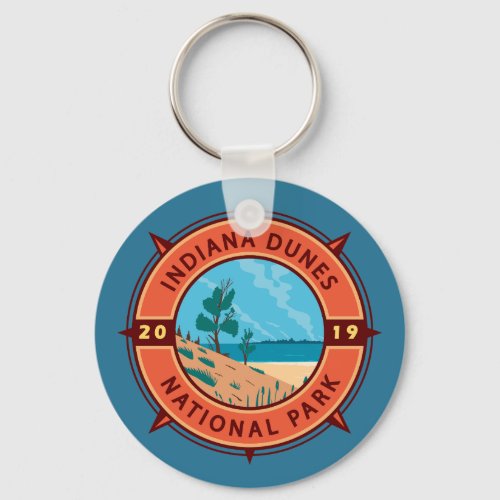 Indiana Dunes National Park Retro Compass Emblem Keychain
