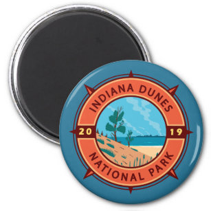 Indiana Dunes National Park Retro Compass Emblem Magnet