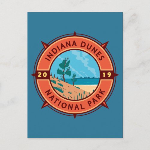 Indiana Dunes National Park Retro Compass Emblem Postcard