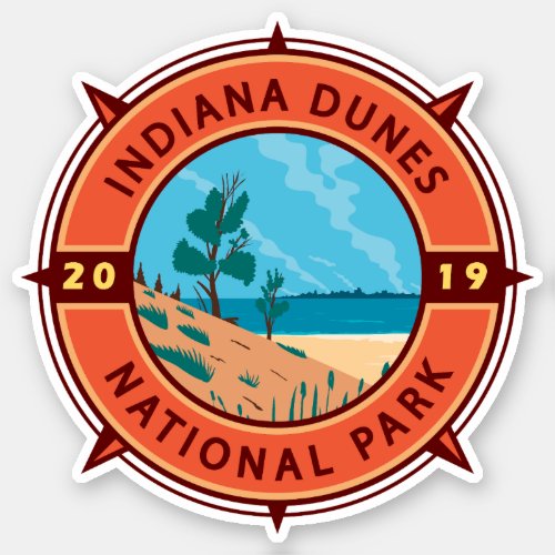 Indiana Dunes National Park Retro Compass Emblem Sticker