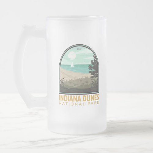 Indiana Dunes National Park Vintage Emblem Frosted Glass Beer Mug