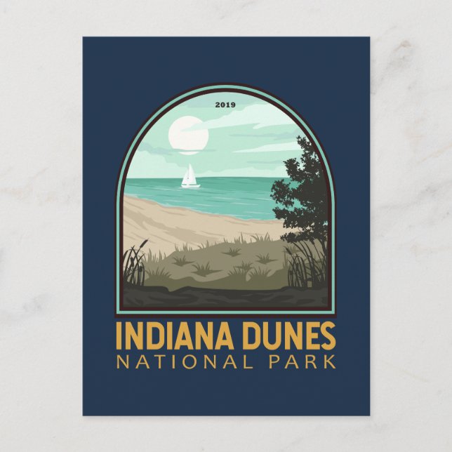Indiana Dunes National Park Vintage Emblem Postcard (Front)