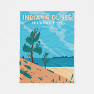Indiana Dunes National Park Vintage Fleece Blanket