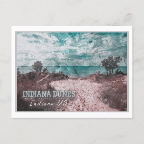 INDIANA DUNES WATERCOLOR _ INDIANA UNITED STATES POSTCARD