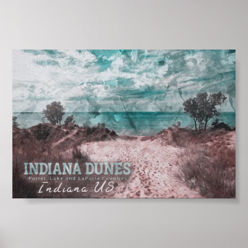 INDIANA DUNES WATERCOLOR _ INDIANA UNITED STATES POSTER