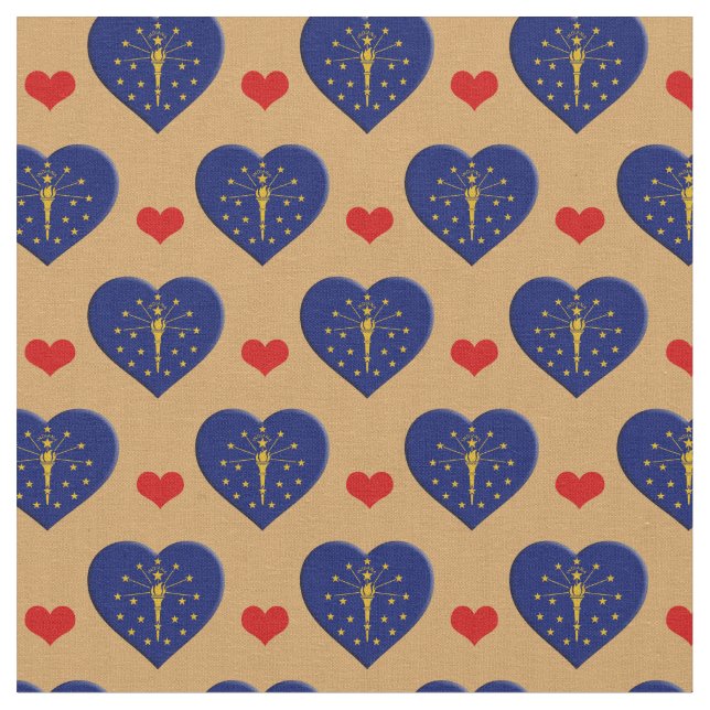 Indiana Flag & Red Heart fashion Fabric / USA (Close Up)