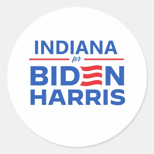 Indiana for Biden Harris Classic Round Sticker (Front)