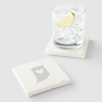 Indiana Gray Map Shape With Heart Cutout Love Stone Coaster by PNGDesign at Zazzle