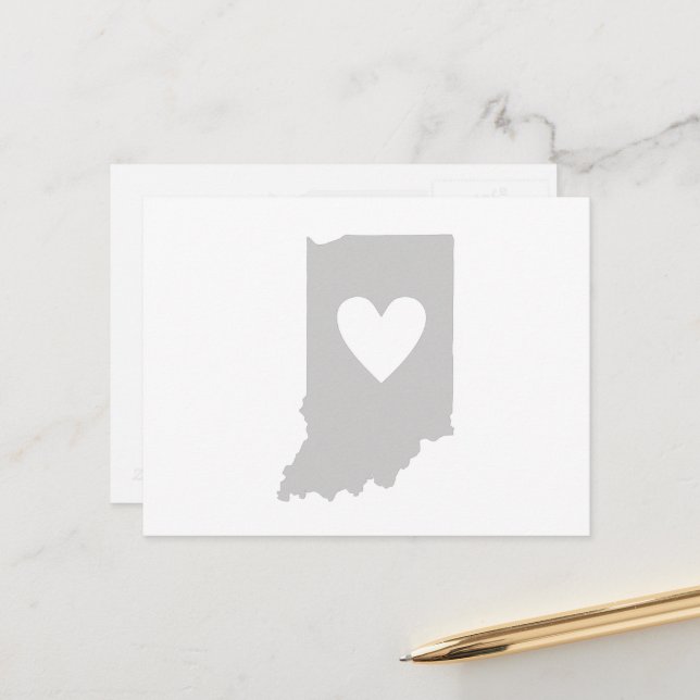 Indiana Gray State Map Shape Hoosier Heart Cutout Postcard (Front/Back In Situ)