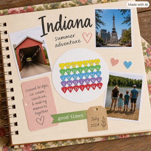 Indiana Heart Row Colorful State Pride Design  Classic Round Sticker