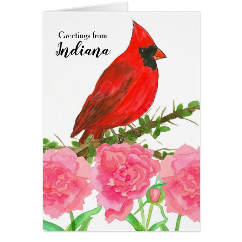 Indiana Hello Red Cardinal Watercolor Bird