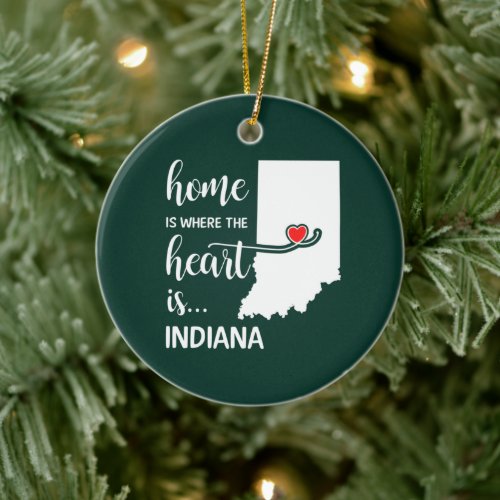 Indiana home is where the heart is ceramic ornament