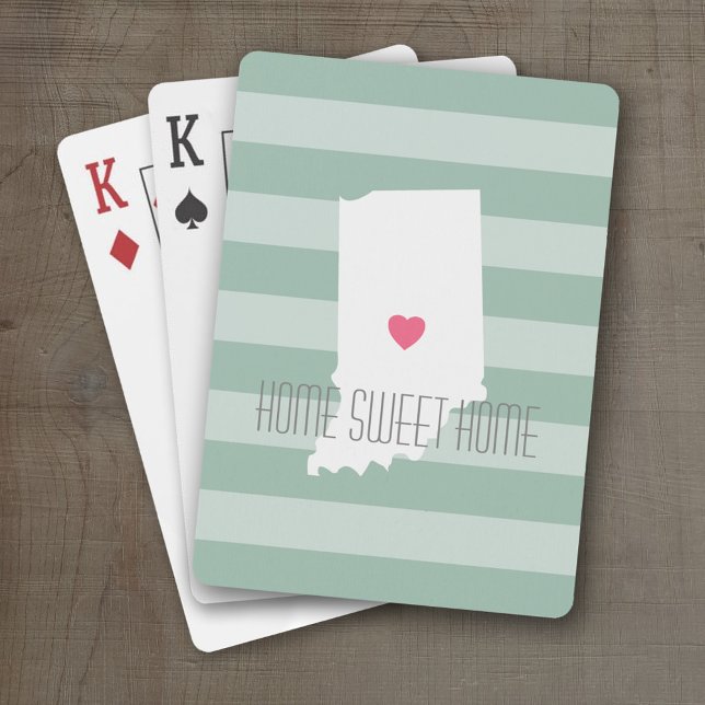 Indiana Home State Love with Custom Heart Poker Cards (Personalized Playing Cards with a State Map, Movable Heart and Name)