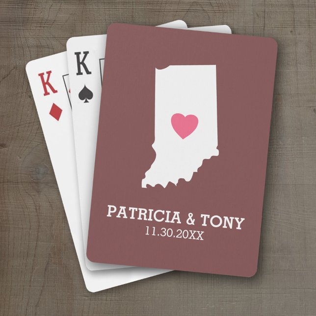 Indiana Home State Love with Custom Heart Poker Cards (Personalized Playing Cards with a State Map, Movable Heart and Name)