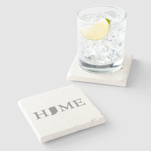 Indiana Home State Map Shaped Letter Word Art Gray Stone Coaster (Side)