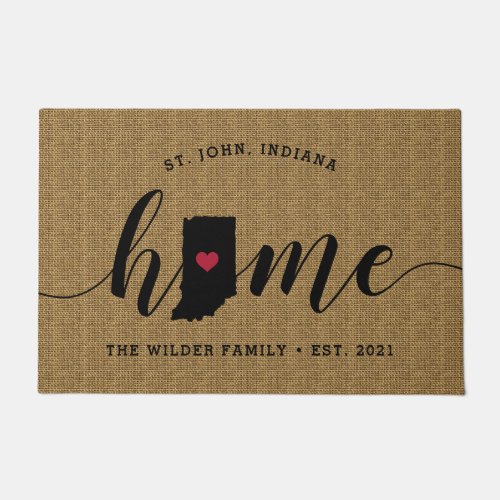 Indiana Home State Personalized Doormat