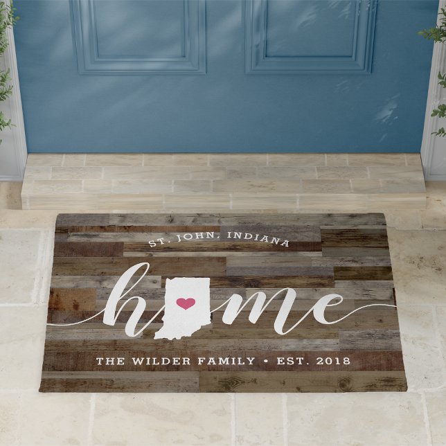 Indiana Home State Personalized Wood Look Doormat (Creator Uploaded)