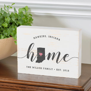 Indiana Home State Rustic Family Name Wooden Box Sign