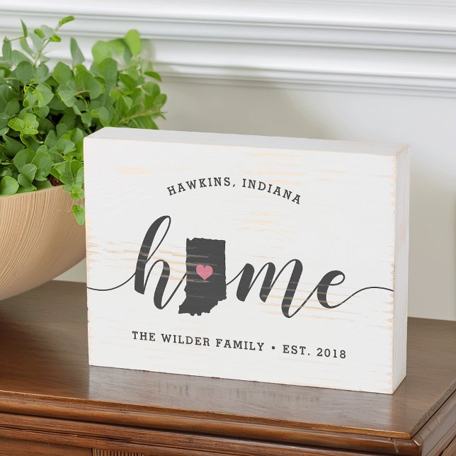 Indiana Home State Rustic Family Name Wooden Box Sign (Creator Uploaded)
