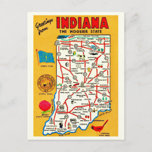  Indiana Hoosier Map Postcard