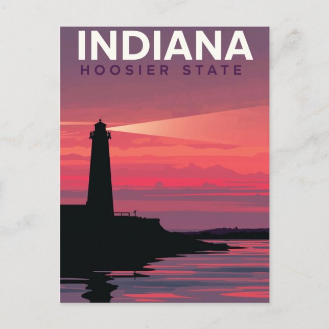 Indiana Hoosier State Vintage Lighthouse Sunset Postcard (Front)