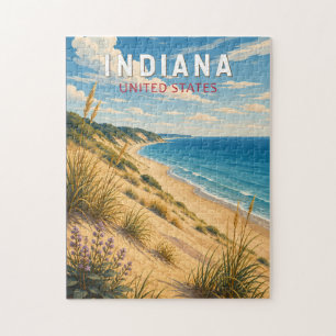 Indiana Illustration Travel Art Vintage Jigsaw Puzzle