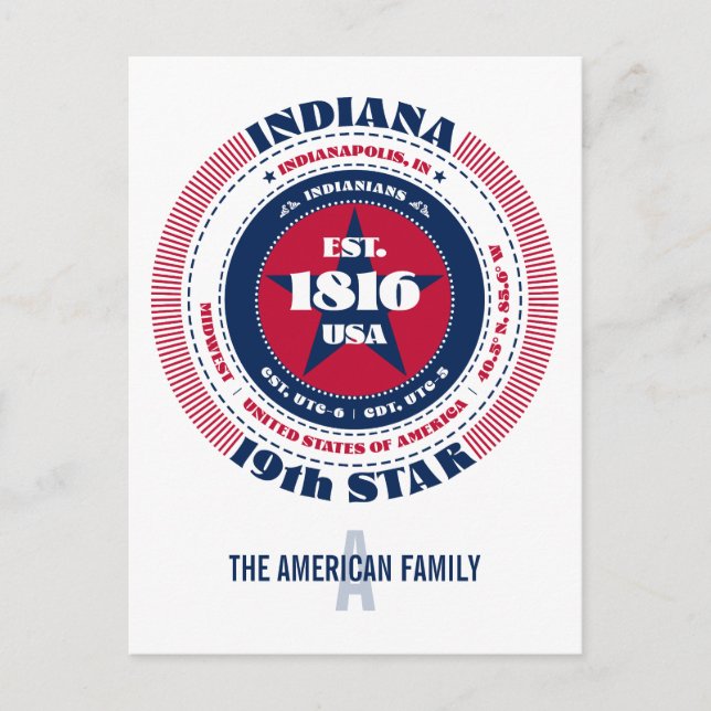 Indiana, Indianapolis, IN, Patriotic, Monogram Postcard (Front)