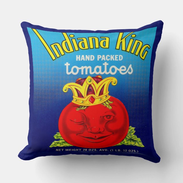 Indiana King tomatoes label Throw Pillow (Front)