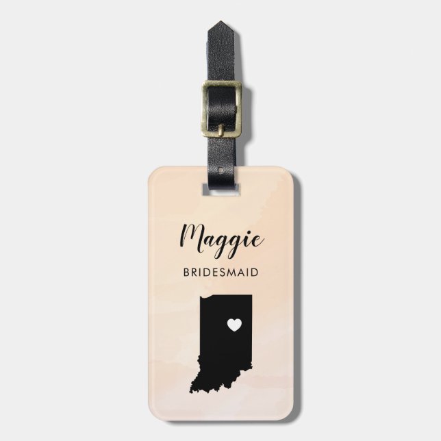Indiana Map Luggage Tag, Wedding Party Welcome Tag (Front Vertical)