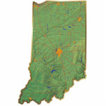Indiana Map Magnet Cut Out<br><div class="desc">This magnet, shaped like the state of Indiana, displays a relief map of the state surrounded by a gold effect border. Indiana decor for your fridge.
Map derived from images at nationalatlas.gov.</div>