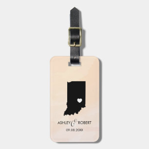 Indiana Map Wedding Luggage Tag, Couple's Name Luggage Tag
