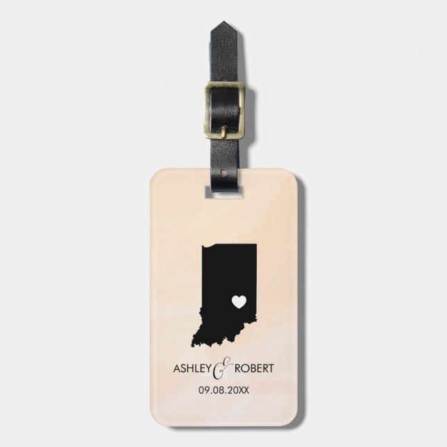 Indiana Map Wedding Luggage Tag, Couple's Name Tag (Front Vertical)