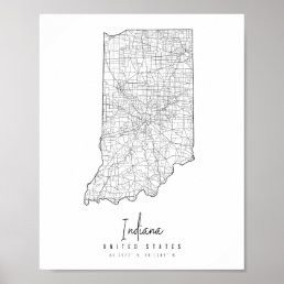 Indiana Minimal Street Map Poster
