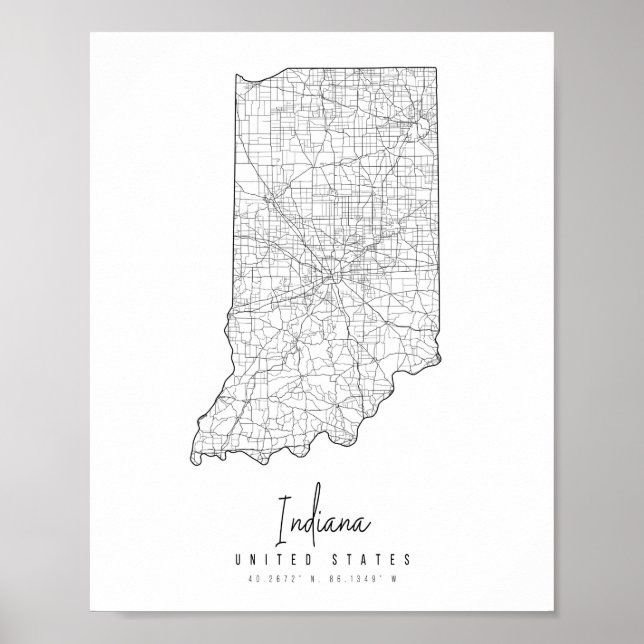 Indiana Minimal Street Map Poster (Front)