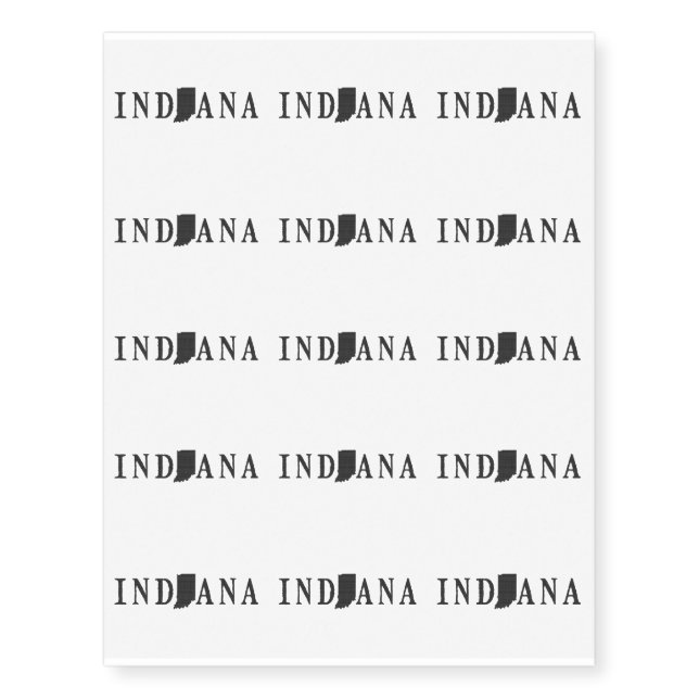 Indiana Name with State Shaped Letter Temporary Tattoos (Front)