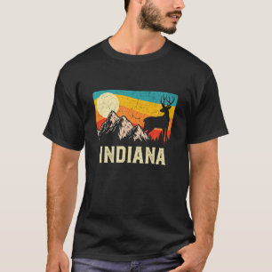 Indiana Nature Wild Deer Retro Sunset Hiking T-Shirt