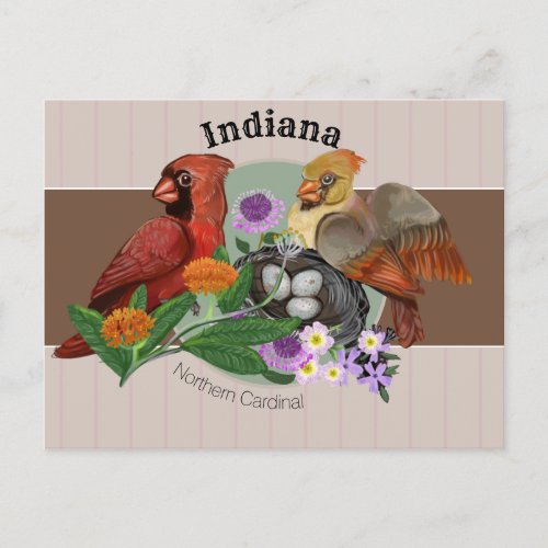 Indiana Northern Cardinals with Native Plants Holiday Postcard
