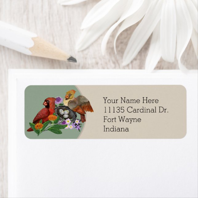 Indiana Northern Cardinals with Native Plants Label (Insitu)