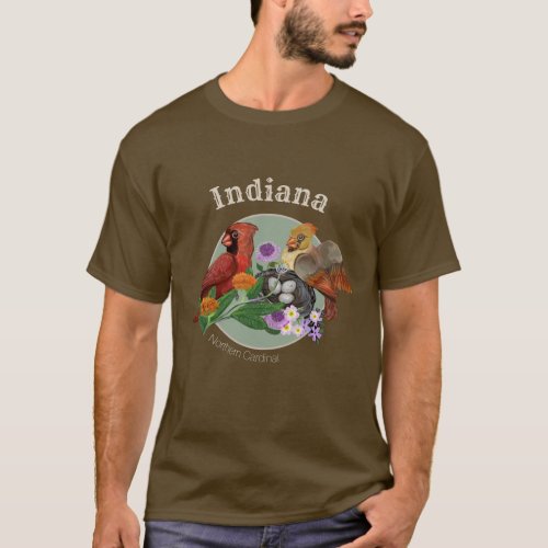 Indiana Northern Cardinals with Native Plants T_Shirt