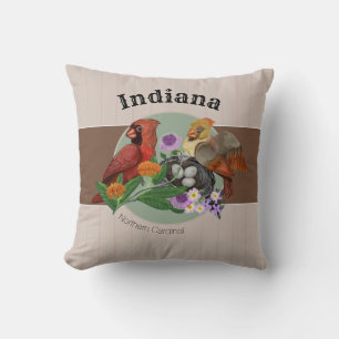 Indiana Northern Cardinals with Native Plants Throw Pillow