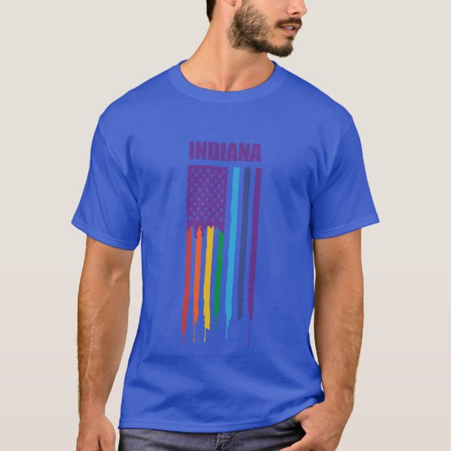 Indiana Pride Indiana Rainbow Flag Premium T-Shirt (Front)