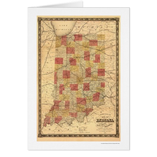Indiana Railroad Train Map 1858 Cards (Front)