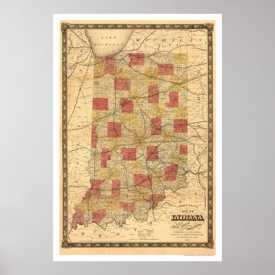 Indiana Railroad Train Map 1858 Poster | Zazzle