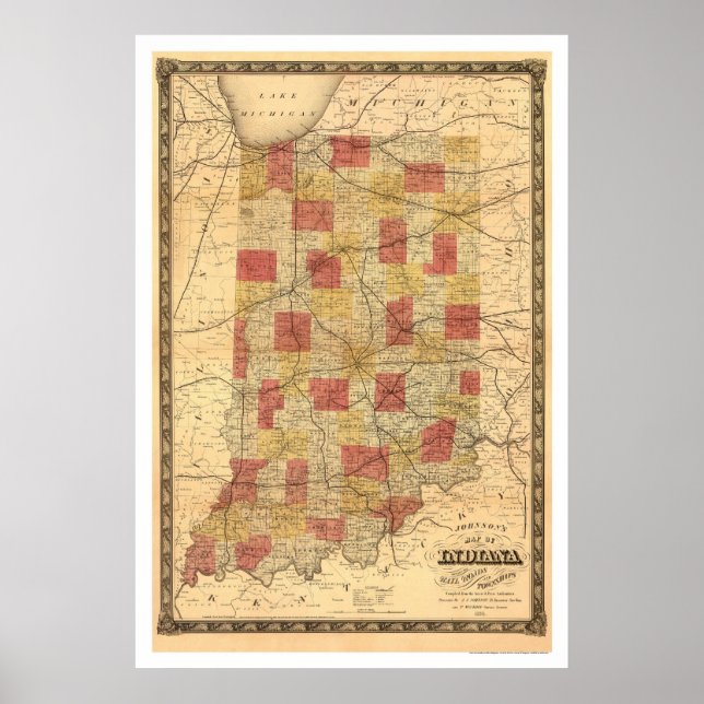 Indiana Railroad Train Map 1858 Poster (Front)